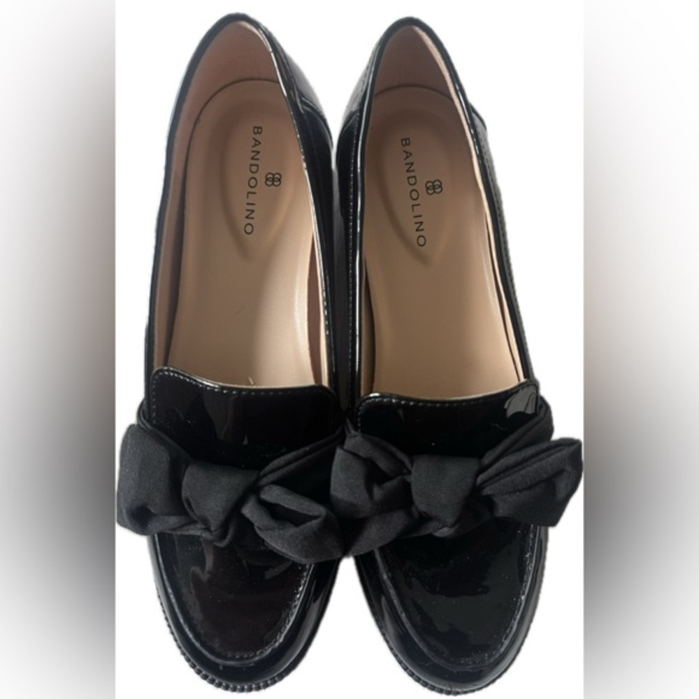 Bandolino Black Patent Loafers with Bow Detail
